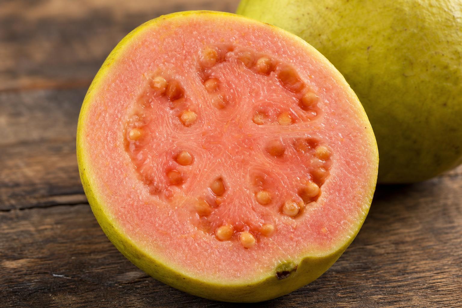 Guava — Pink-pulp variety, halved